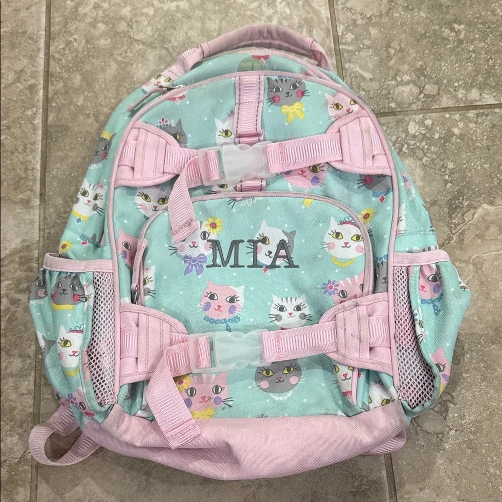 Pottery Barn Mackenzie Aqua Pink Princess‎ Kitty small backpack